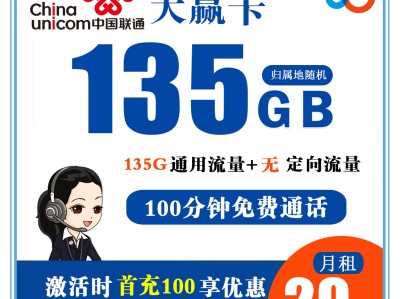 联通大赢卡 29元135G全通用流量+100分钟免费通话