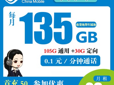 移动天下卡 29元135G全国流量+0.1元通话【收货地就是归属地】